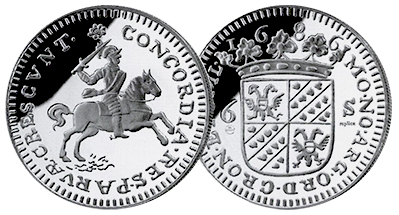Ruiterschelling 6 stuivers 1686